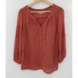 Anthropologie Staring At Stars Embroidered Sheer‎ Button Blouse Sz M FLAWS